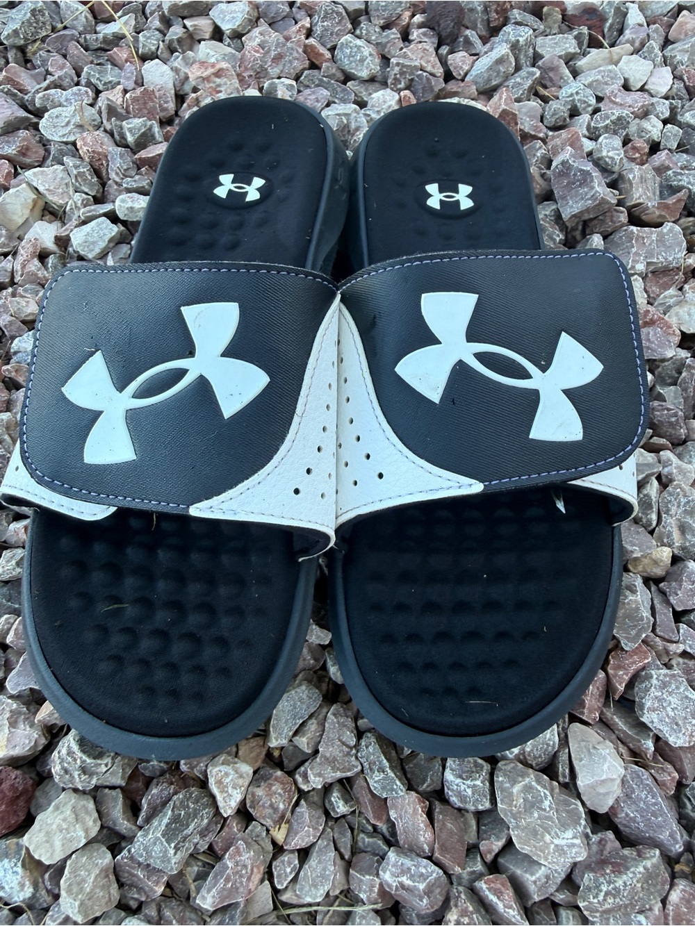 Under Armour Black and White Adjustable Slide Sandals for Kids